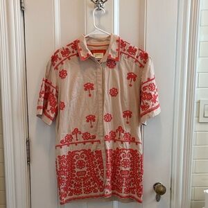 Anthropologie Beige and Red Embroidered Mini Dress